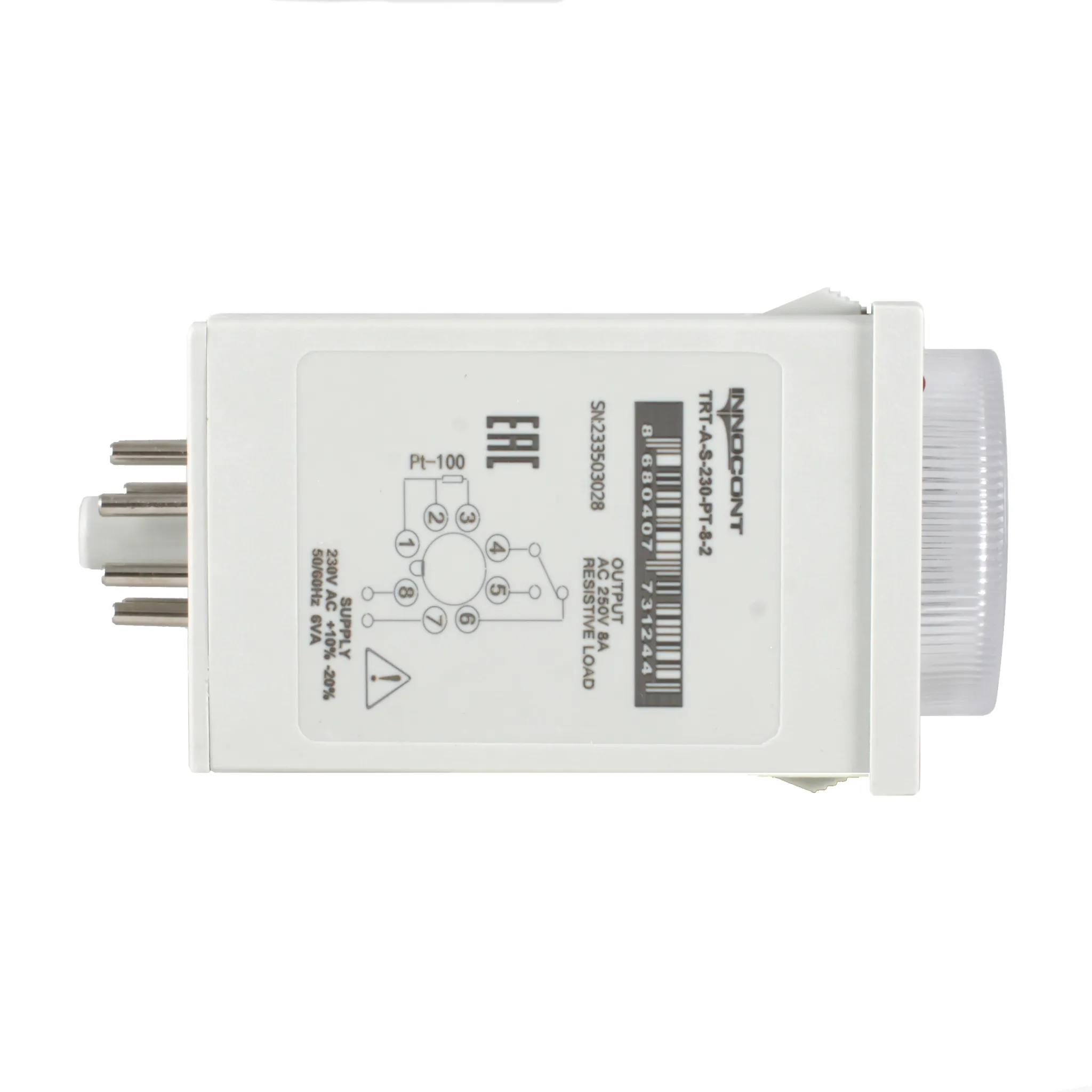 Температурный контроллер с аналоговым управлением, 48х48х82 мм,вход Pt100, 0...200C, выход реле, ON/OFF, 230VAC, электросоединение под розетку 8pin