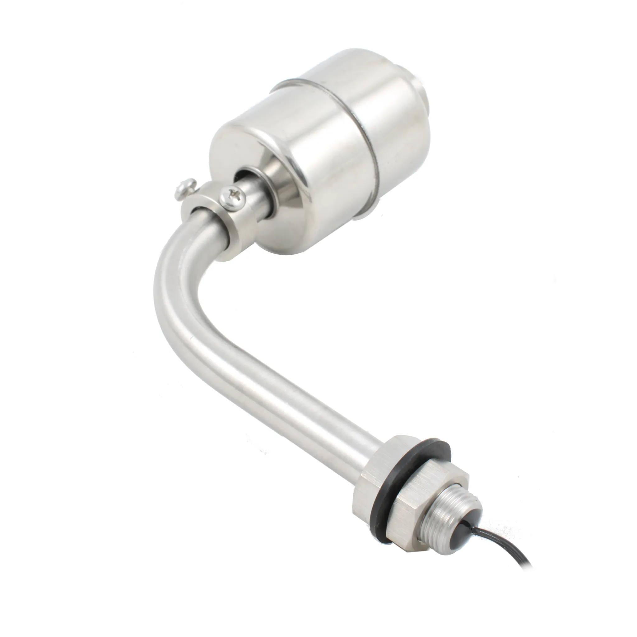 Поплавковый датчик уровня жидкости, Г-образное исполнение, -20 +120 С, соединение- резьба 3/8"PF нерж. сталь, кабель 500 мм, поплавок D=45 мм нерж. сталь