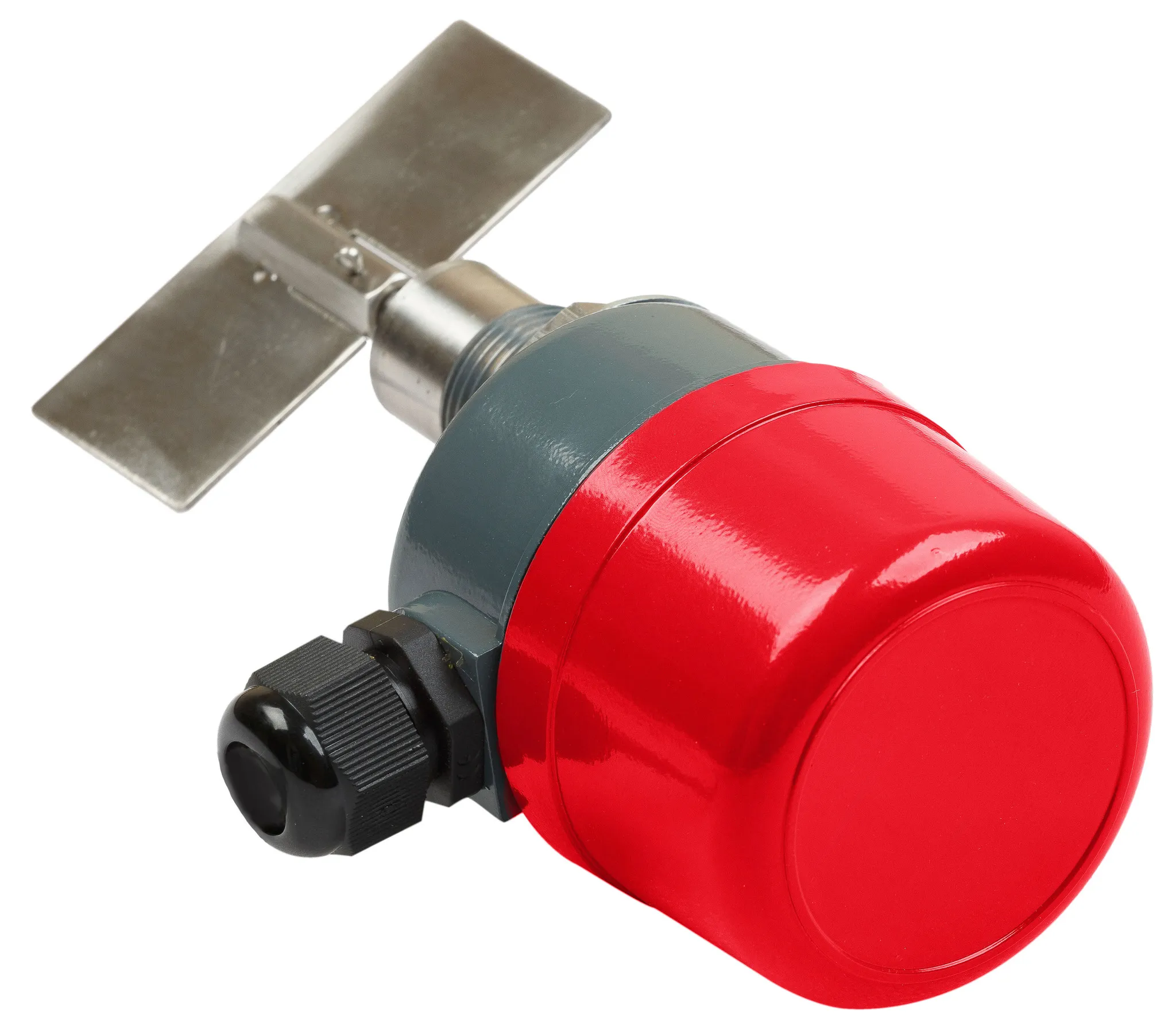 Механический ротационный датчик предельного уровня сыпучих материалов в алюм. корпусе, компактное исполнение, -30 +80 С, Рmax=0.8 bar, 24 VDC, IP65, прямоугольная лопасть 35х80 мм, нерж. сталь, скорость вращения 1 об/мин, соединение- резьба 3/4", контргай