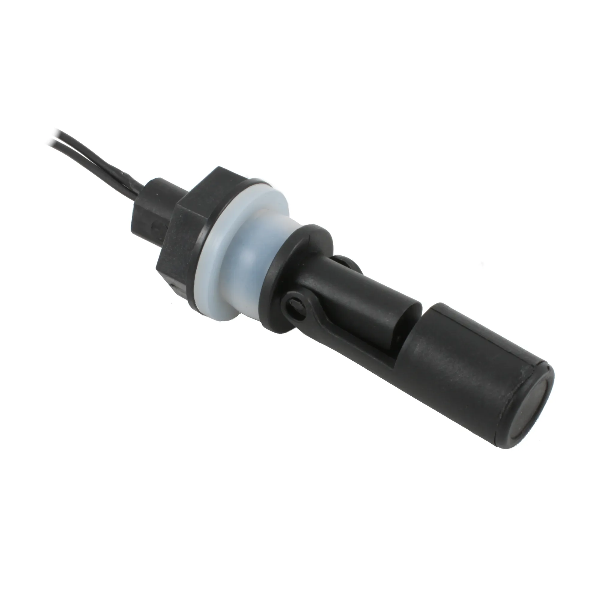 Поплавковый датчик уровня жидкости, горизонтальное исполнение, -20 +80 С, соединение- резьба M16 полипропилен, кабель 500 мм, поплавок - полипропилен