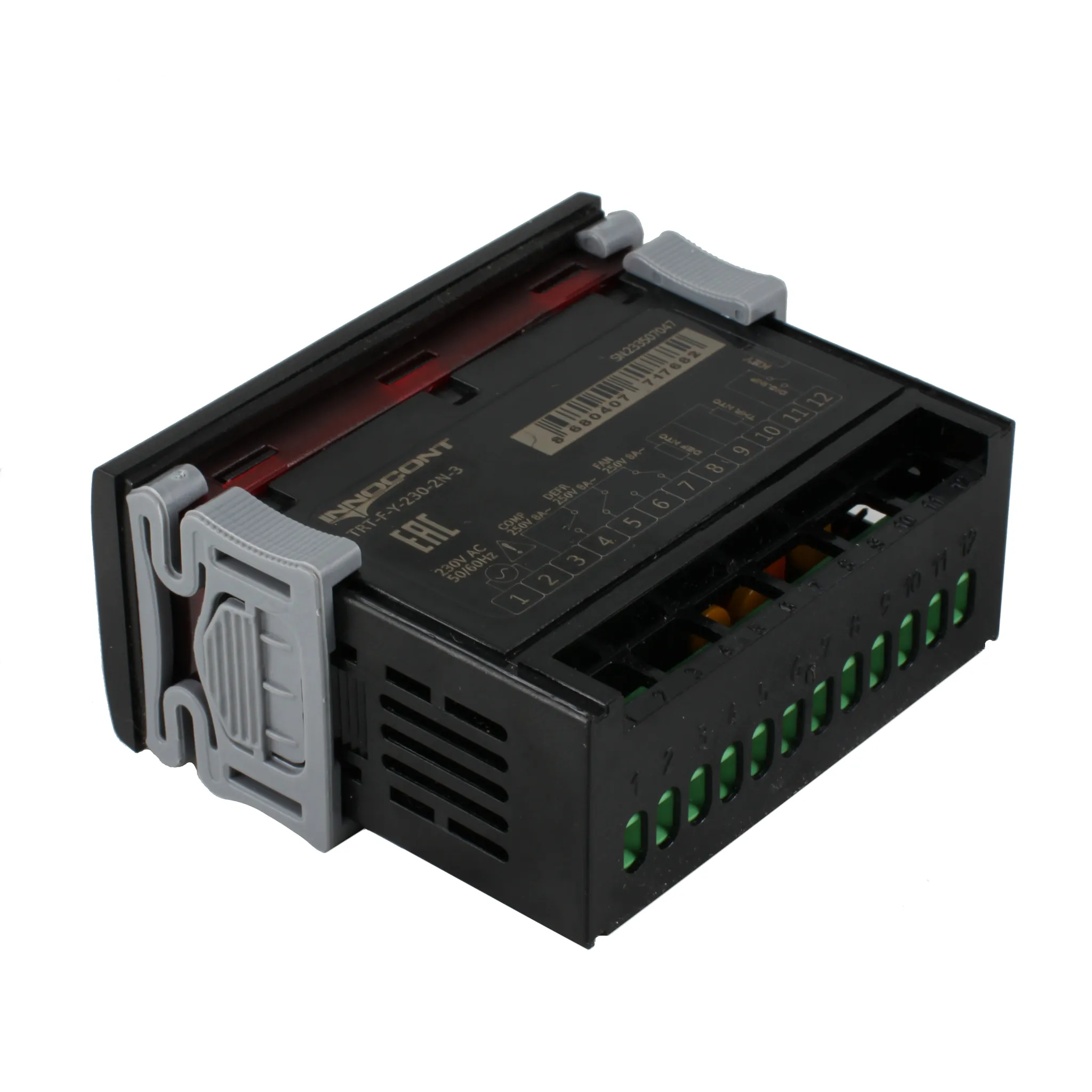 Температурный контроллер для управления охлаждением/размораживанием, 4 разряда, 77х35х61 мм, NTC, выходы реле на компрессор и охладитель, ON/OFF, 230VAC, комплектный фиксатор