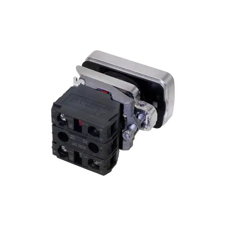 Кнопка двойная плоская с подсветкой, красная/зеленая, маркировка "I+O", 1NO+1NC, 24V AC/DC, IP65, металл