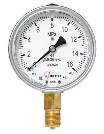 Вакуумметры, мановакуумметры, манометры виброустойчивые ДВ8008-ВУф, ДА8008-ВУф, ДМ8008-ВУф (Диаметр: 100 мм)