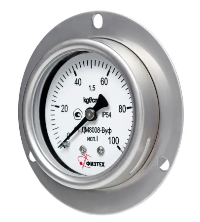 Вакуумметры, мановакуумметры, манометры виброустойчивые ДВ8008-ВУф, ДА8008-ВУф, ДМ8008-ВУф исп 1 (Диаметр: 63 мм)